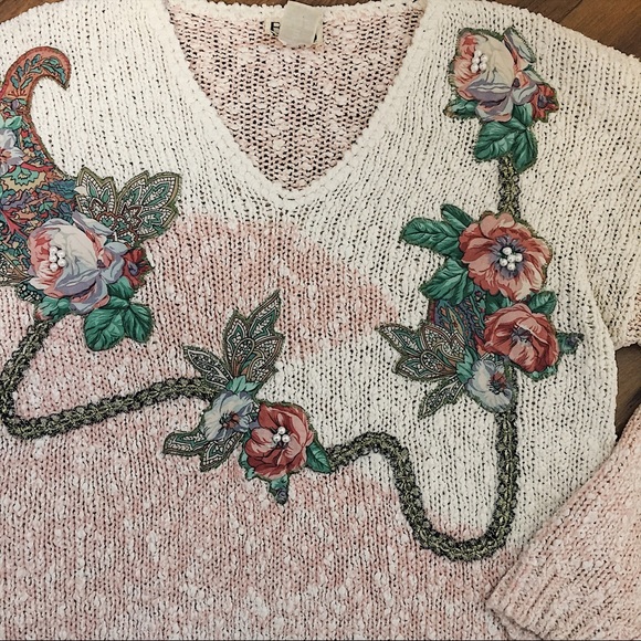VINTAGE ERIKA ROSE FLORAL SWEATER PINK SZ M EUC - Picture 2 of 7